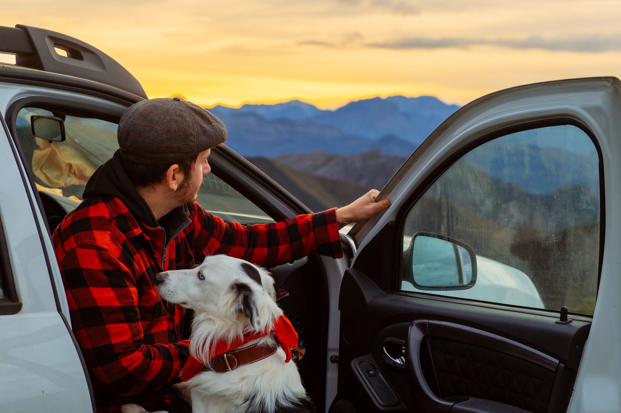Pet owner securing dog in car seat for safe travel in Montclair, NJ